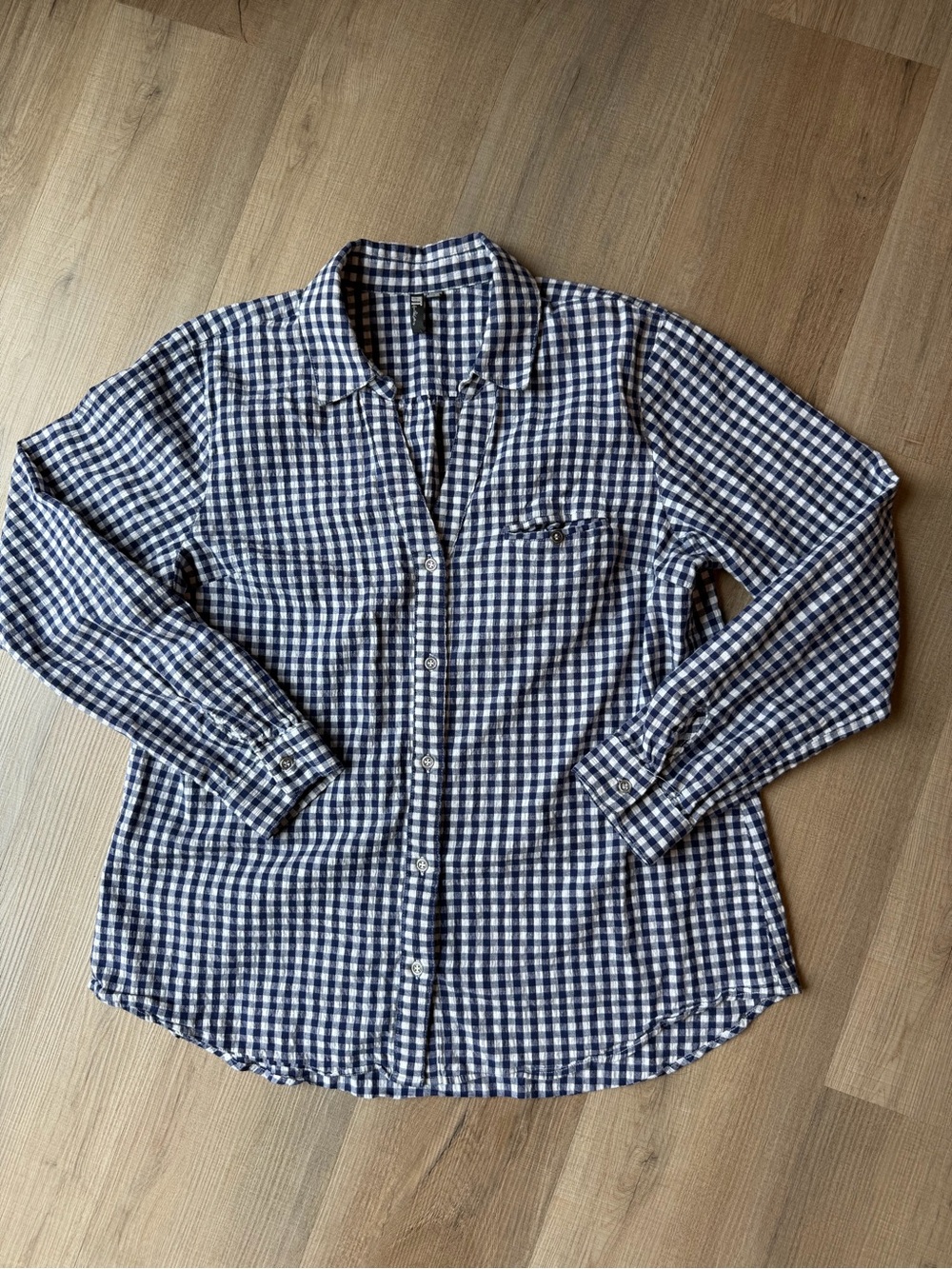 KUT From The Kloth Womens Navy and White Gingham Button-Up Shirt